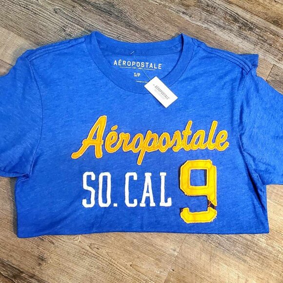 NWT Aeropostale Blue Orange Embossed Men T Shirt size SMALL Orig$40+Tax - Picture 2 of 2